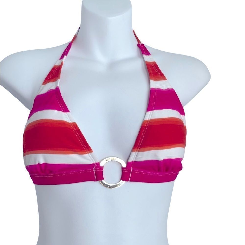 Tommy Hilfiger Watercolor Striped Bikini Top XS Magenta Pink NWT